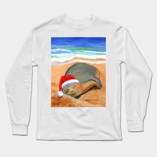 Mele Kalikimaka Hawaiian Monk Seal Long Sleeve T-Shirt